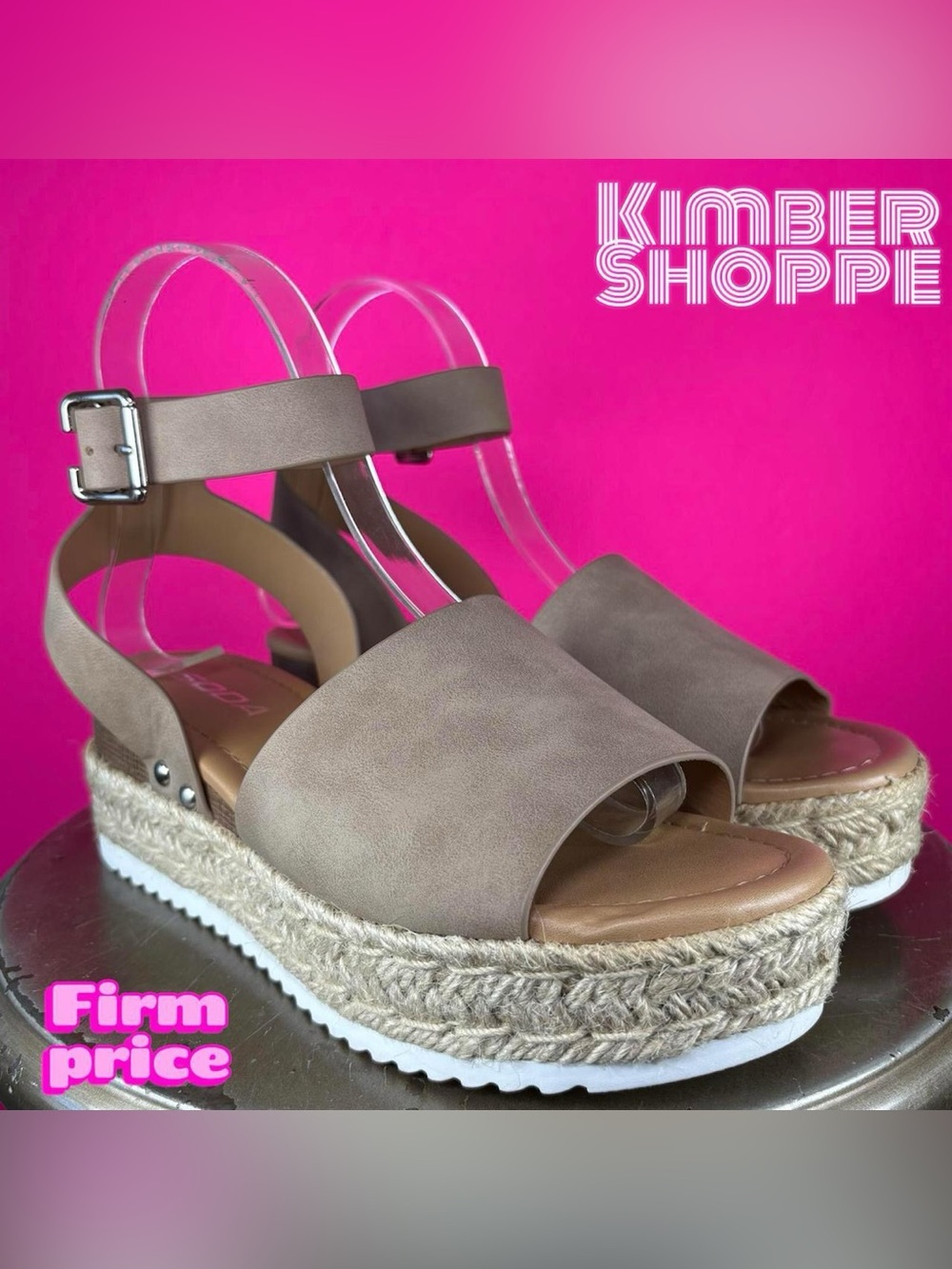 Soda Topic Taupe Open Toe Espadrille Platform Ankle Strap Sandal US 6.5 UK 4.5